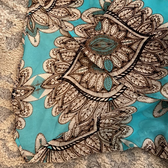 Alfani top, aqua / cream / black print, size PL EUC! - Picture 4 of 5